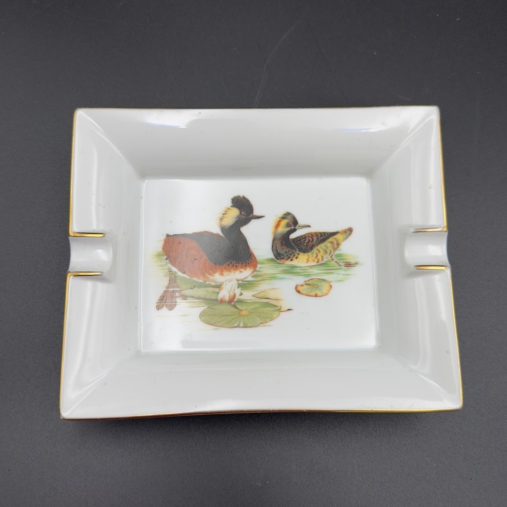 Olivier Saint Honore Porcelain Duck Ashtray Gold Trim Wildlife Trinket Dish